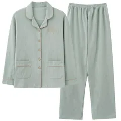 【特価商品】[Akihee] ルームウェア レディース 上下セット 綿100％ コットン 春夏秋 長袖 長ズボン 前開き パジャマ 肌に優しい 吸汗通気 寝間着 部屋着 ゆったり おしゃれ M-3XL