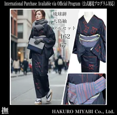 未使用近い　美品　袷　正絹　琉球絣柄　大島紬　小紋　フルセット　裄丈67