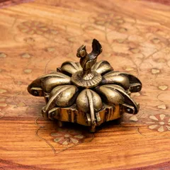 ブラス製 孔雀のクムクムボックス 直径：8.5cm程度 / アンティーク レトロ 小物入れ クムクムケース ピアスケース