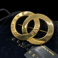 希少 CELINE セリーヌ 大ぶり サークルロゴ ブローチ ゴールド