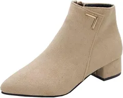 Le Li Ca [レリカ] カジュアル 歩きやすい 軽量 ショートブーツ ブーティ 厚底 チャンキーヒール スエード サイドジップ レディース (ベージュ,  24.0 cm)
