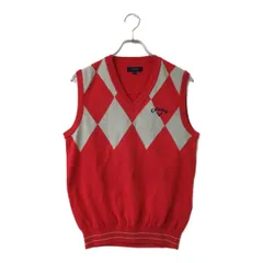 中古 メンズ キャロウェイ Callaway ベスト M ピンク×グレー Vネック ニット ダイヤ柄