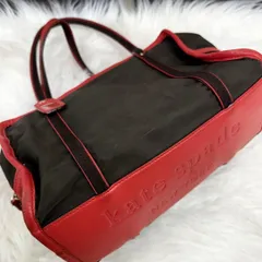 Kate Spade NEW YORK ケイトスペードニューヨーク ロゴレザーハンドバッグ ナイロントートバック 革鞄 ブラック レッド