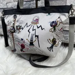 OLLEBOREBLA アルベロベロ 2wayハンドバッグ 総柄ナイロントートバック プリントショルダーバッグ 台形宇宙豚鞄 ライトグレー