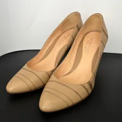 セルジオロッシ SERGIO ROSSI パンプス ストライプ ボーダー アーモンド トゥ 34.5 22.5cm ベージュ 靴 レディース
