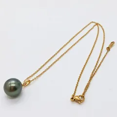 【SKパール】ステンレスチェーン付きK18南洋黒蝶真珠ペンダント・11、9ミリ・照りの良い黒蝶真珠・シンプルパールアクセサリー・SKパールアクセサリー（商品番号13-718）