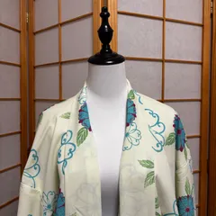 羽織　緑　黄緑　グリーン　身丈104cm 小紋　花柄　レディース モダン 洗える着物