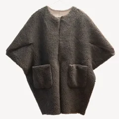 【フォロー特典 5％OFF】AKTE アクテ リバーシブル ボア×スエード調 ケープ コート ブラウン ポンチョ ノーカラーコート ベージュフリーサイズ ブランド古着 2712257