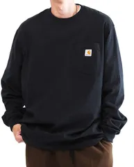 [カーハート] 胸ポケット付きクルーネックロンT メンズ 長袖 Tシャツ L ブラック 