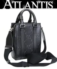美品 グッチ GUCCI 2WAYミニトートバッグ GGエンボス 黒 696010 【72929】