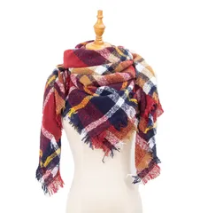 【ワインレッド】ストール 大判 チェック マフラー ショール フリンジ 厚手 秋冬 防寒 レディース メンズ ユニセックス 羽織 巻き物