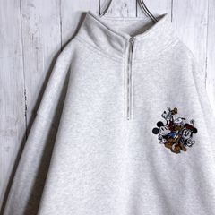 【国内正規品】ディズニー Disney グレー 胸元刺繍 スウェット トレーナー ハーフジップ #364