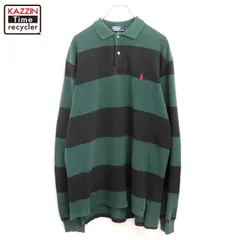 90s USA製 vintage RALPH LAUREN ボーダー柄 鹿の子 長袖ポロシャツ メンズ 表記Lサイズ