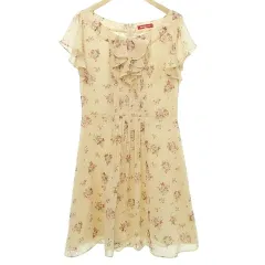 アプワイザーリッシェ Apuweiser-riche 花柄 フリル シフォン ワンピース ノースリーブ 2 ピンク系 ■YHS2