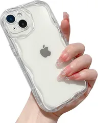 iPhone 15 14 13 12 11 ケース シリコン ウェーブフレーム シンプル可愛い グロス加工 スリム薄型 ソフト クリア
