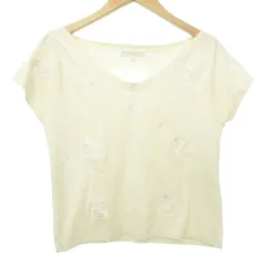 プロポーション ボディドレッシング PROPORTION BODY DRESSING フラワー刺繍 ニット カットソー 半袖 Vネック FR 白 ホワイト ■YHS