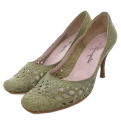 銀座かねまつ GINZA Kanematsu パンプス 編み込みレザー スクエアトゥ 23.5cm 緑 グリーン /JS ■YHS5