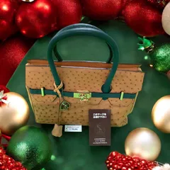 オーストリッチハンドバッグ　茶色　レディース　おしゃれ　鍵付き