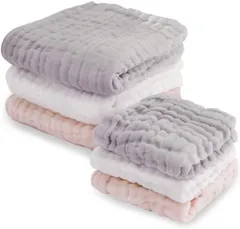 (ハンカチ・タオルセット（ピンク 6枚セット くすみカラー グレー ベビー タオル ハンカチ ホワイト）) 沐浴ガーゼ イブル (ケラッタ)