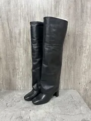 ALPHA CUBIC アルファキュービック バングラッシュ製 オーバーサイズ レザー 筒太 サイハイ ブーツ size22.5ｃｍ/黒 ◆■ レディース