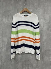 POLO RALPH LAUREN ポロ ラルフローレン 古着 カラフル ボーダー ニット セーター sizeL/白 ◆■ メンズ