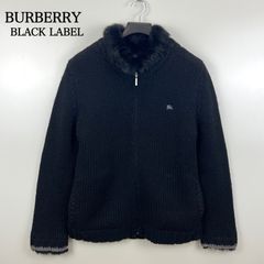 美品☆バーバリーブラックレーベル ファー付きニットブルゾン ロゴ刺繍
