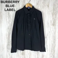 BURBERRY BLUE LABEL バーバリーブルーレーベル ホースロゴ刺繍 フロントフリル コットン 長袖 ブラウス シャツ ブラック