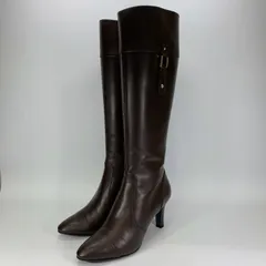 美品◯ DIANA ダイアナ ロングブーツ ダークブラウン ストレートチップ サイドジップ ヒール 24 EE