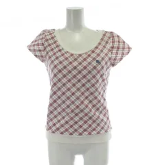 バーバリーブルーレーベル BURBERRY BLUE LABEL Tシャツ 半袖 カットソー 38 赤 レッド 白 ホワイト ノバチェック ロゴ刺繍 フレンチスリーブ FA567-214-01 /PP ■GY42