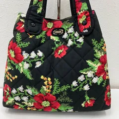 7461　FEILER フェイラー  トートバッグ　ハンドバッグ　手提げ 花柄　フラワー　総柄　キルティング生地 黒　ブラック