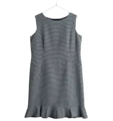 千鳥格子柄シャーリングロング丈ワンピース#L4