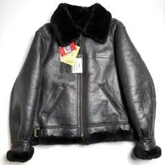 【米国製】AVIREX ムートンジャケット 黒 46 フライトジャケット B-3 ビッグサイズ 2104 胸タグ 羊革 本革