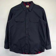 古着 エルエルビーン L.L.Bean 長袖シャツ 無地 胸ポケット アウトドア 裏地チェック柄 厚手 コットンシャツ  ブラック メンズ