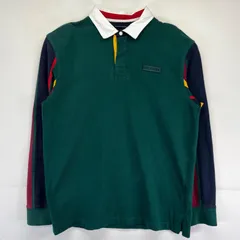 古着 トミーヒルフィガー TOMMY HILFIGER 長袖 ポロシャツ ラガーシャツ ストライプ柄 厚手 ワンポイントロゴ L マルチカラー メンズ