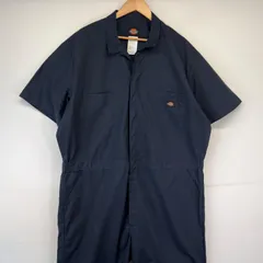 古着 ディッキーズ Dickies 半袖つなぎ オールインワン ワーク 作業着 ワンポイントロゴ 大きいサイズ 2XL  ネイビー メンズ