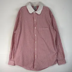 古着 ブルックスブラザーズ Brooks Brothers 長袖シャツ EXTRA SLIM FIT 丸襟 胸ポケ M  レッド系 ストライプ メンズ