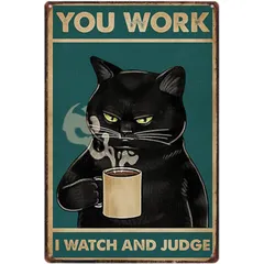 【在庫セール】ブリキ看板 猫 レトロ J 20×30cm 1枚 サイン プレート 壁掛け 4穴 軽量 ヴィンテージ アメリカン 英語 NYANDELMO ND-0292-R04-J-Cat-A-10