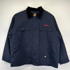 古着  BERNE ワークジャケット 大きいサイズ カバーオール 企業ロゴ刺繍 裏地キルティング 中綿 2XL  ネイビー メンズ