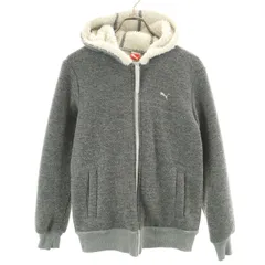 PUMA プーマ 長袖 ジップパーカー L グレー 裏ファー レディース 古着