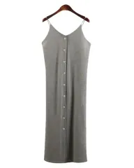 #L116 ボタン ウエスト後ろゴム 紐 ロング丈ワンピース (新品)