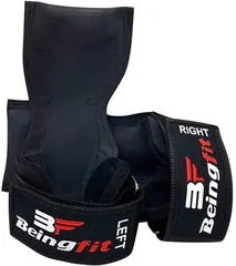 Being fit Beingfit パワーグリップ プロ 筋トレ デッドリフト 懸垂 グローブ プレミアムクオリティ 筋トレグッズ (ブラック)のサムネイル