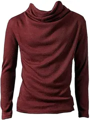 aspersio アスペルシオ メンズ モックネック 無地 インナー シャツ カジュアル ゆったり ハイネック カットソー タートルネック 大きい サイズ 大き目 大きめ ゆる ウェア スリム ロング丈 長袖 スマート (ワインレッド,  M)