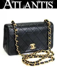 シャネル CHANEL ヴィンテージ ミニマトラッセ フルフラップ チェーンショルダーバッグ ラム 黒 G金具 1番台 【72902】