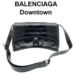 最安値】BALENCIAGA ショルダーバッグ ダウンタウン クロコ型押し 黒 