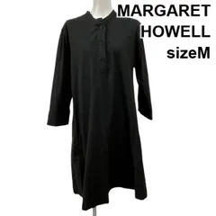 ◇ マーガレットハウエル MARGARET HOWELL シャツワンピース ロング スタンドカラー 長袖 黒 M 9号 レディース S5Y434