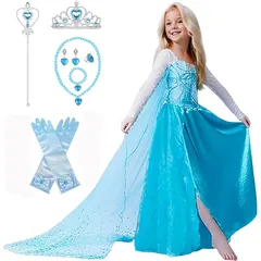 [YITING] 子供 用 プリンセス エルサ ドレス コスチューム アナ雪 豪華7点セット ・アイスブルー ( プリンセスドレス , ハートのティアラ , 魔法のステッキ , 手袋 , ネックレス , リング , イヤリング） 0