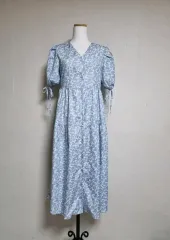 L191パフスリーブフリルロングワンピース