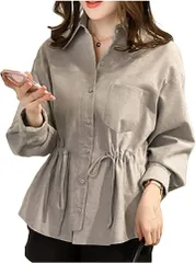 emu's more(エムズ モア) 上着 レディース 羽織りシャツ 立ち襟シャツ 襟付きカットソー (グレー,  L)