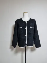 ブラック バイカラー アンゴラ カーディガン