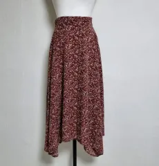 LS37 フラワーパータン ロング スカート バーガンディ